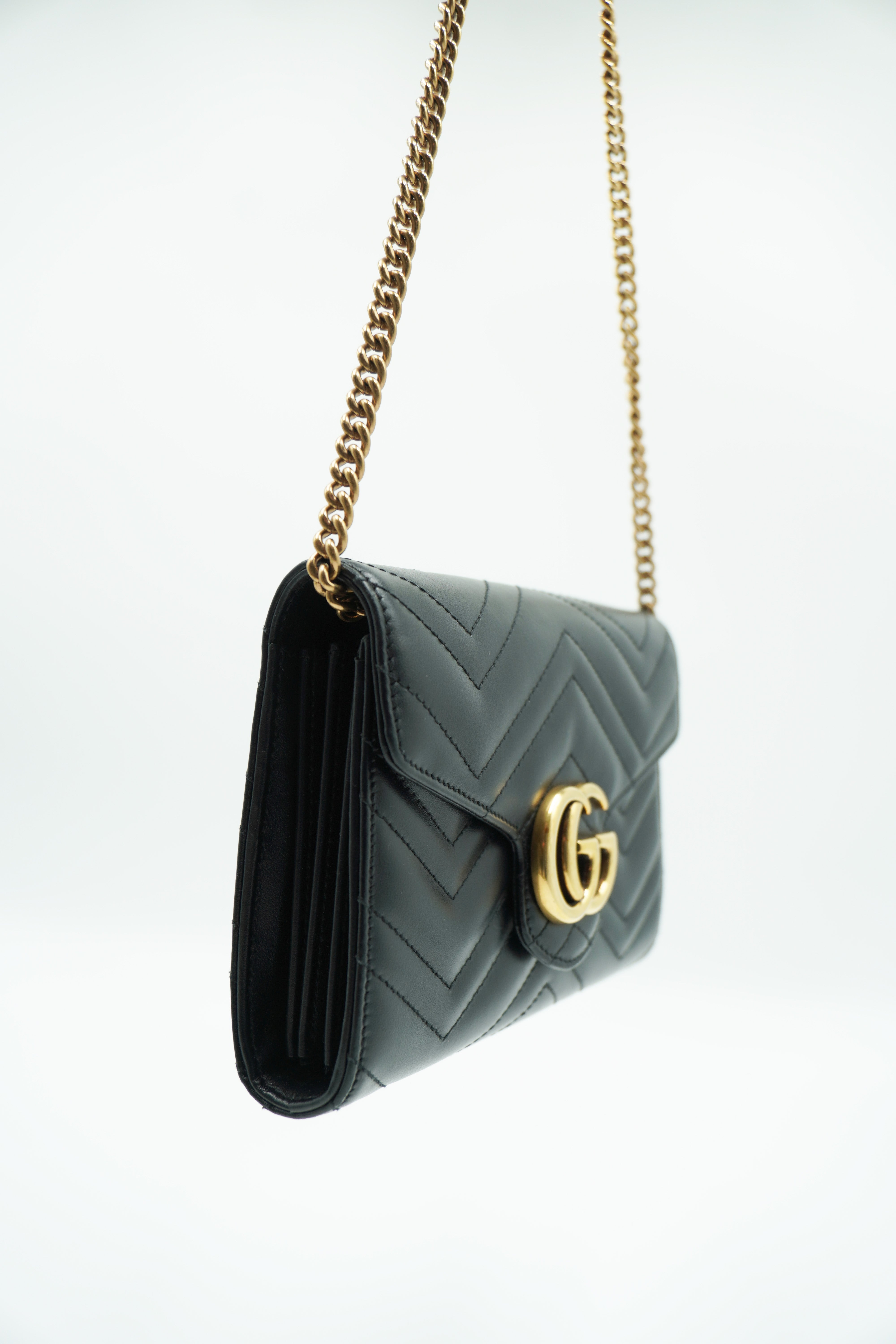Gucci Borsa Marmont Maxi Wallet On Chain Pelle Nero preloved luxury certificata - Aurea Luxury Lab