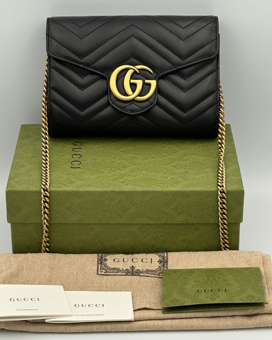 Gucci Borsa Marmont Maxi Wallet On Chain Pelle Nero - Usato Autentico