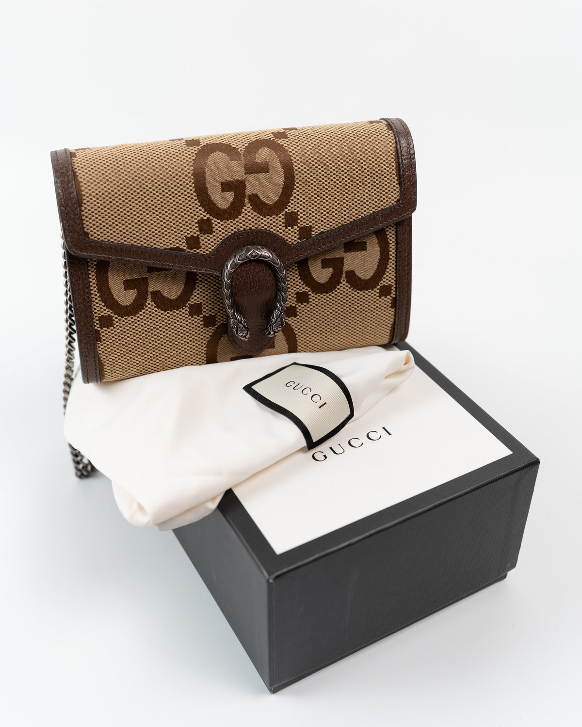 Gucci Borsa Dionysus Wallet on Chain Tela Jumbo GG Beige e Marrone pre-owned certificata - Aurea Luxury Lab