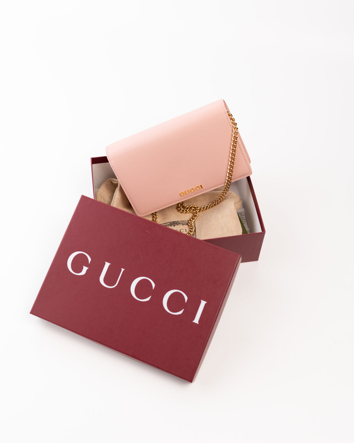 Gucci Borsa Script Wallet on Chain Pelle Rosa luxury resale certificata - Aurea Luxury Lab