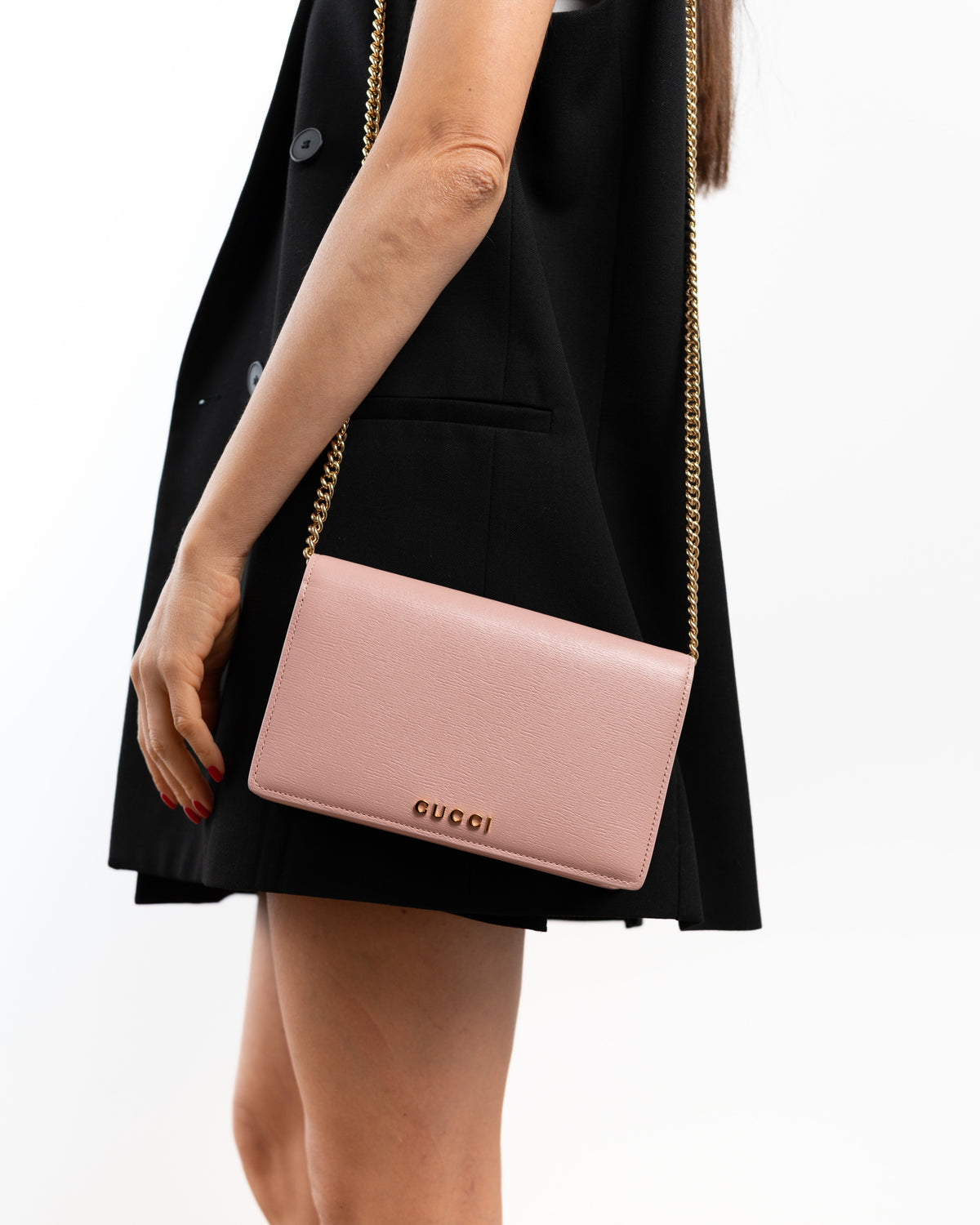Gucci Borsa Script Wallet on Chain Pelle Rosa preloved certificata autentica - Aurea Luxury Lab