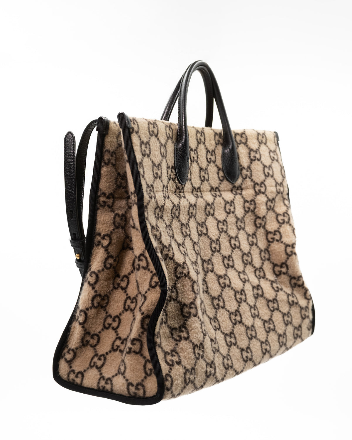 Gucci Borsa Shopping In Tessuto e Pelle Con Motivo GG Beige ed Ebano second hand luxury - Aurea Luxury Lab