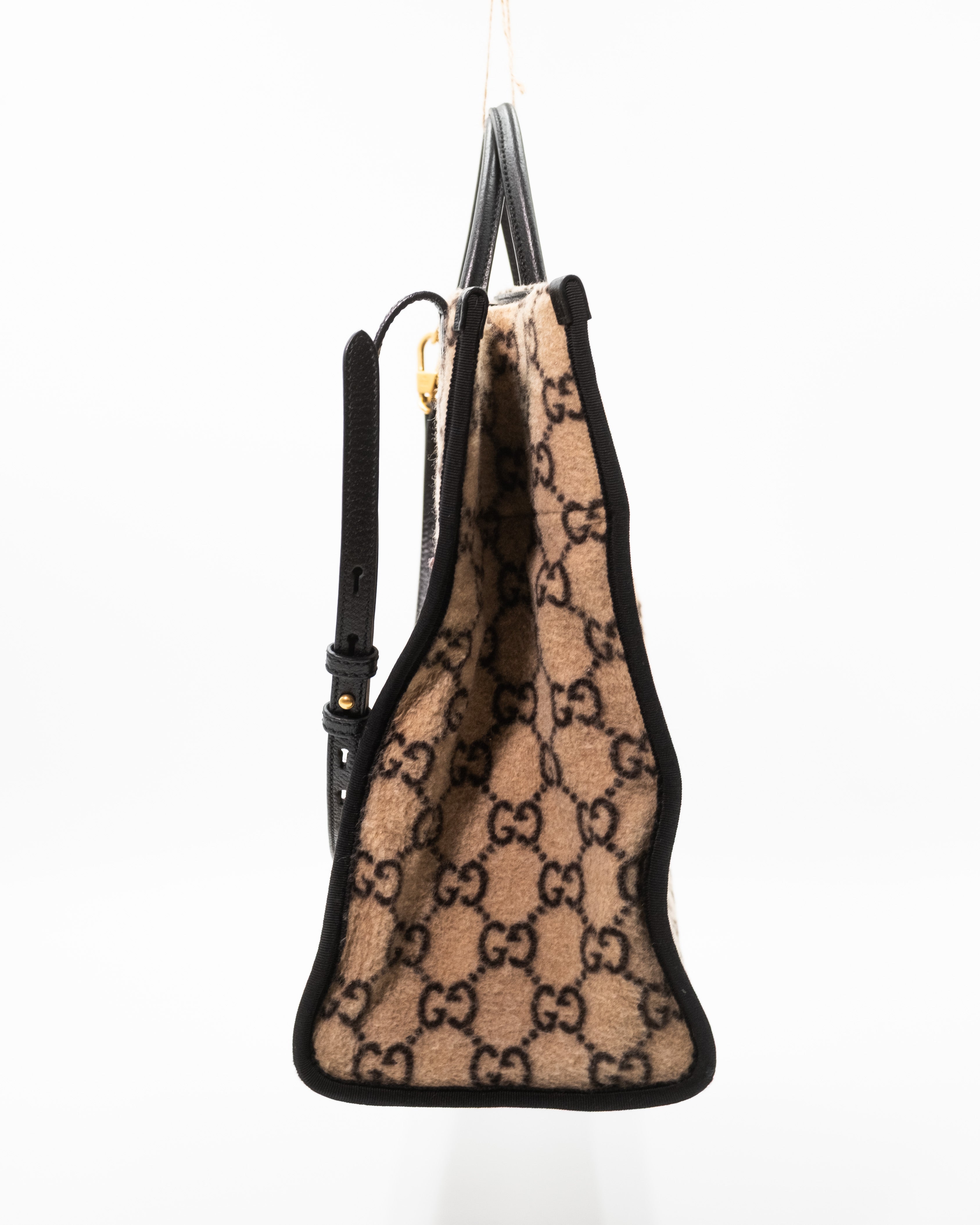 Gucci Tas Shopping In Stof en Leer Met GG Motief Beige en Ebbenhout — Pre-owned Authentiek