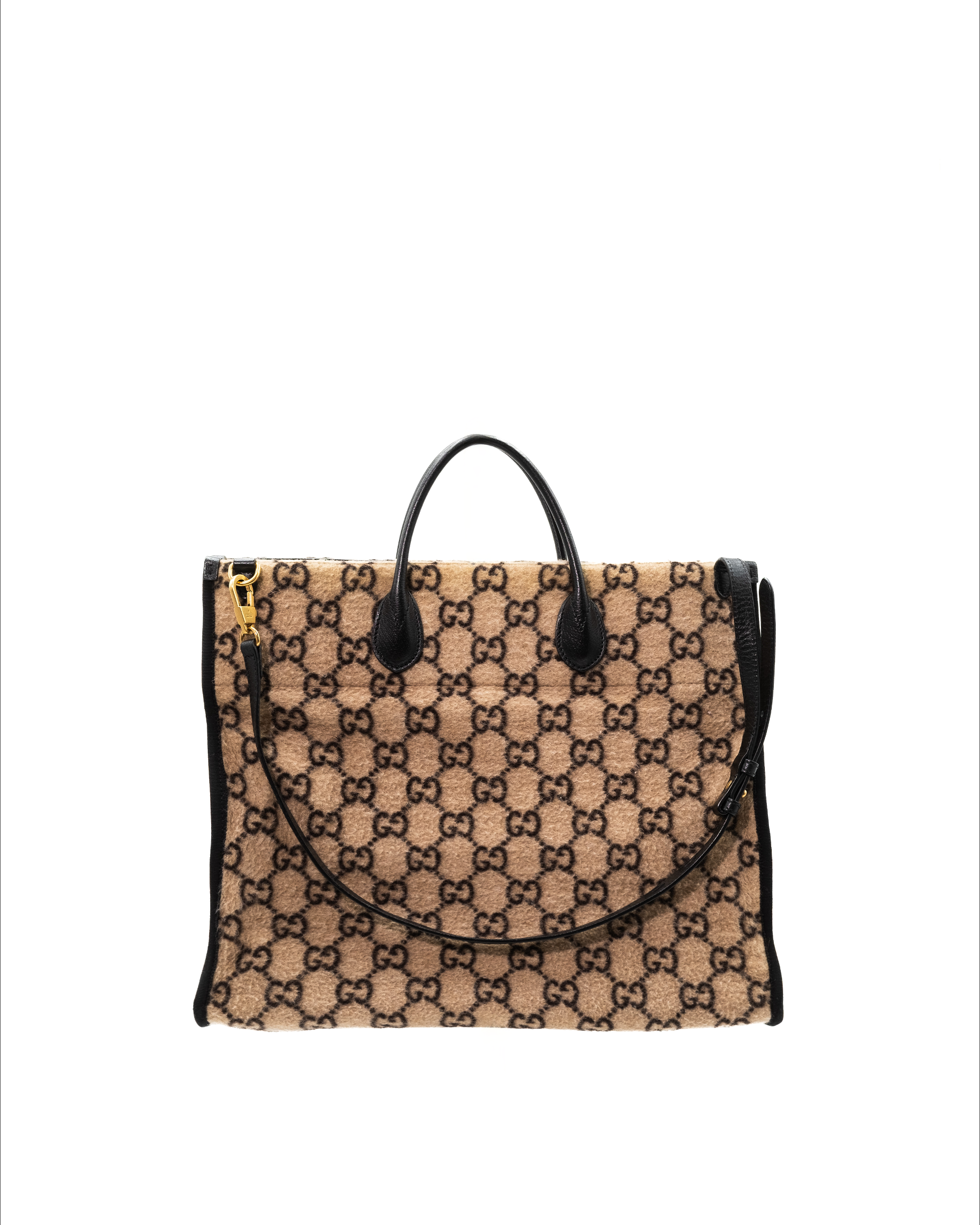 Gucci Tas Shopping In Stof en Leer Met GG Motief Beige en Ebbenhout — Pre-owned Authentiek