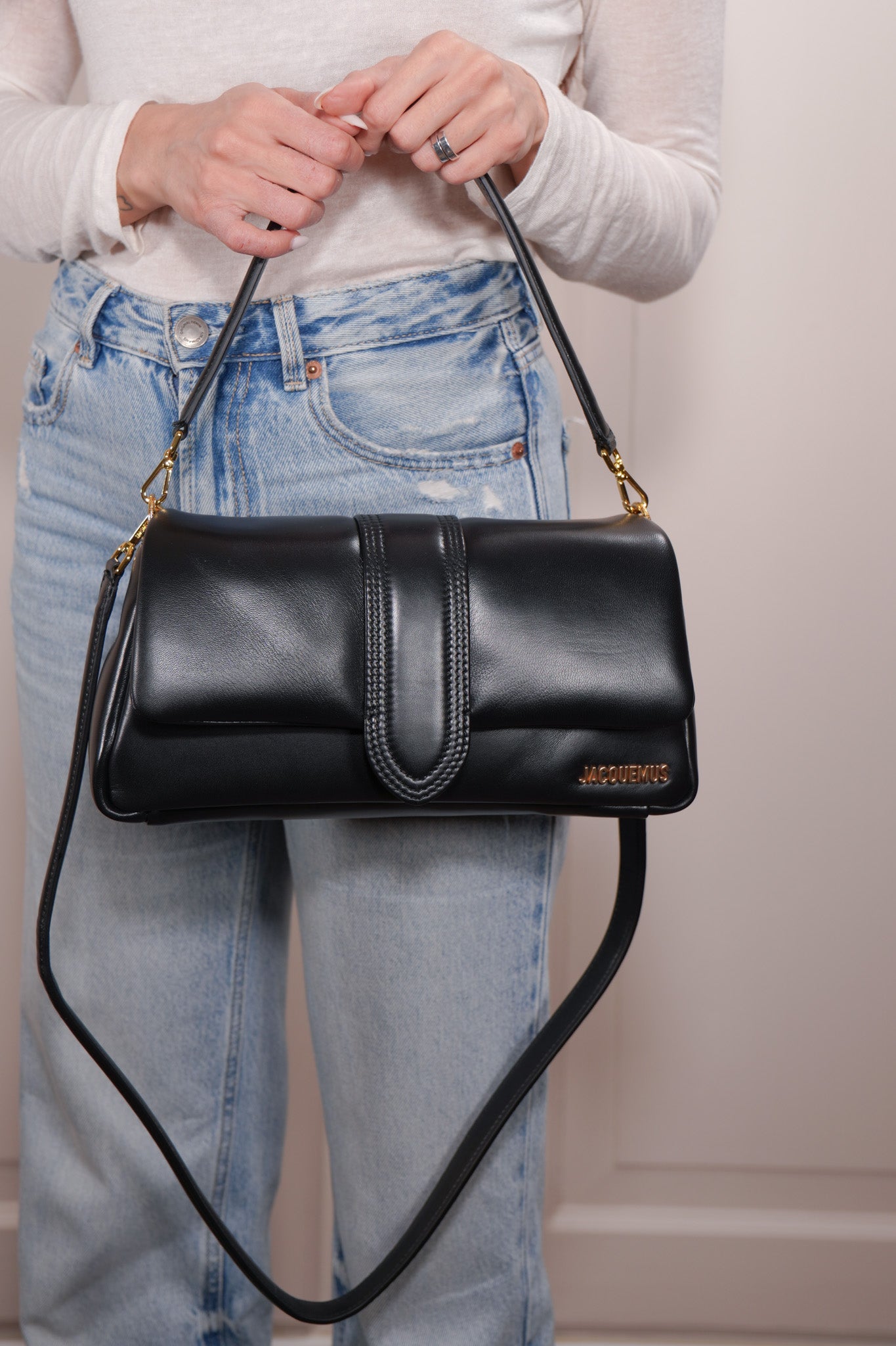 Jacquemus Le Petite Bambimou Bag in Black Lambskin Leather - Authentic Pre-owned