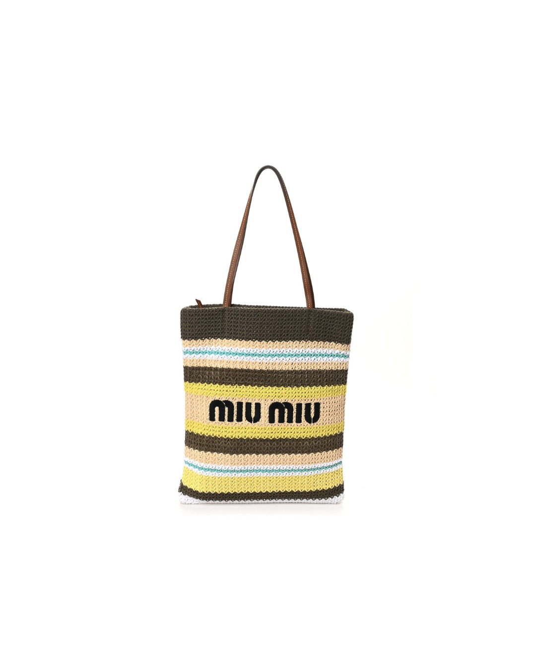 Miu Miu Raffia Effect Striped Tote Bag - Used Authentic