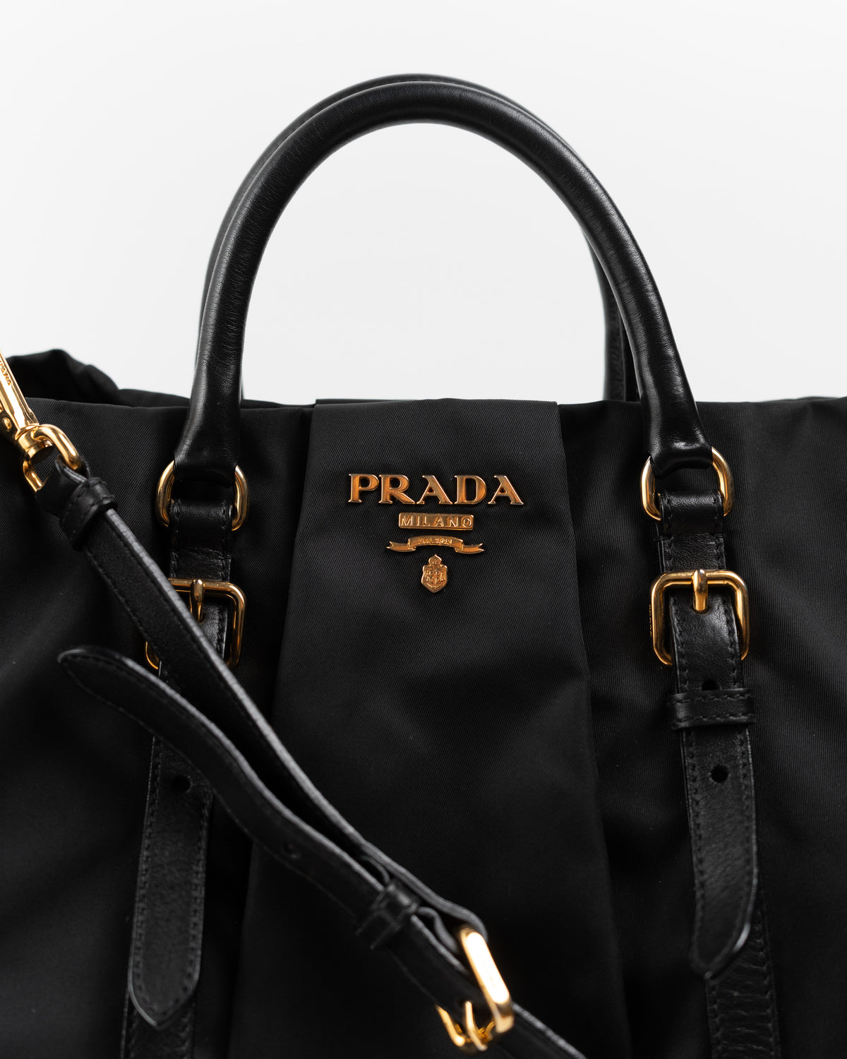 Prada Borsa Shopping Nylon e Pelle Nera — Pre-owned Autentica