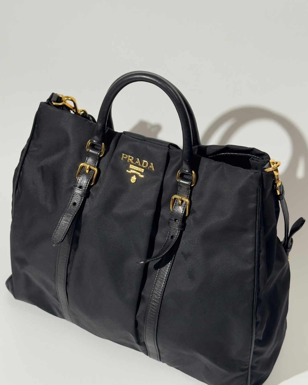 Prada Borsa Shopping Nylon e Pelle Nera pre-owned autentica - Aurea Luxury Lab