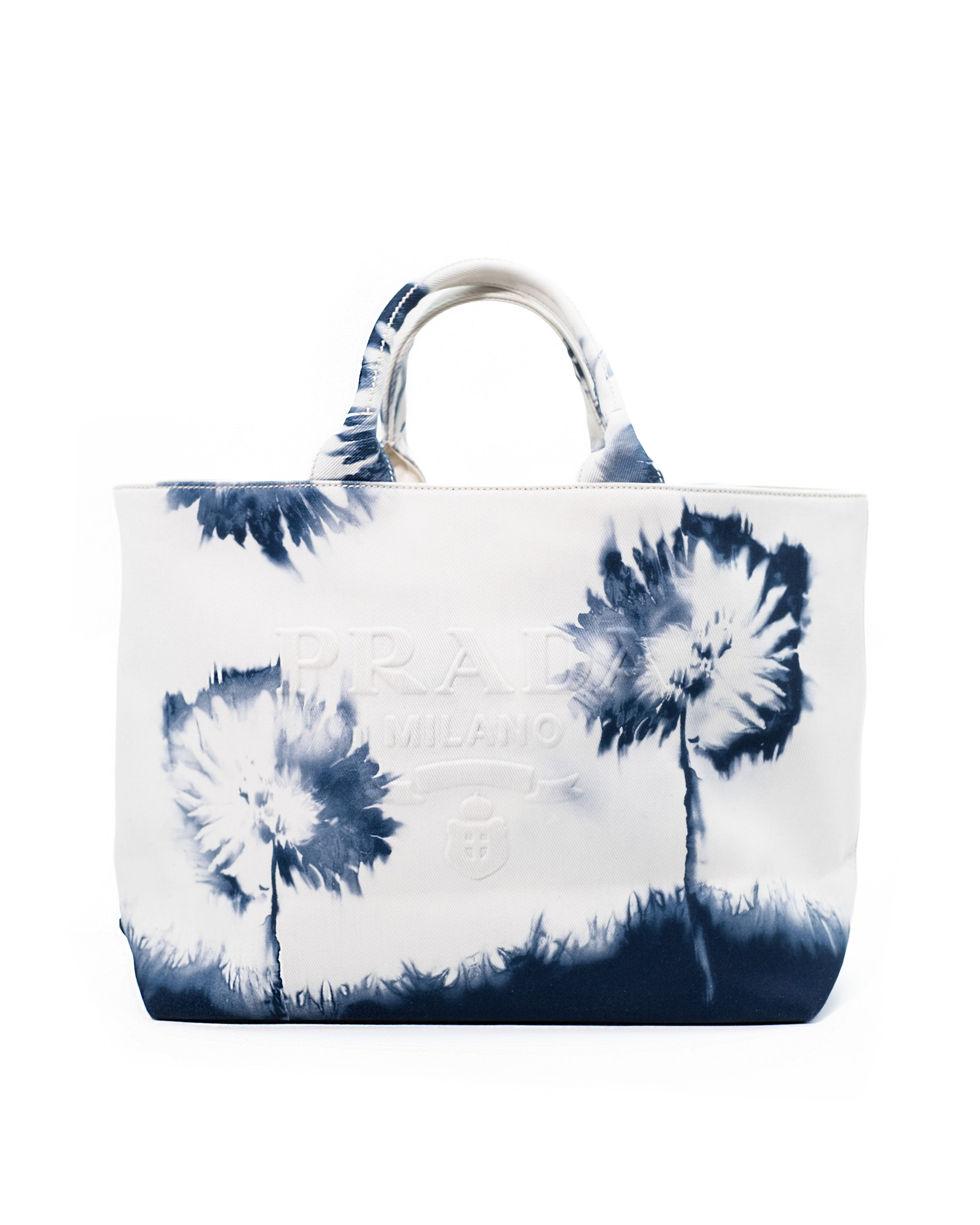Prada Borsa Tote Canvas Drill Tie-Dye Blu e Bianco — Pre-owned Autentica