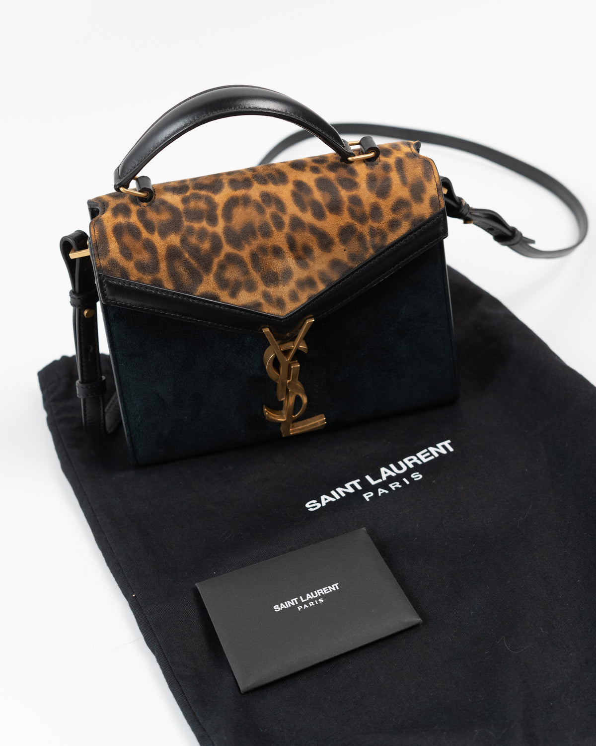 Saint Laurent Borsa Cassandra Mini Top Handle Camoscio Leopardato Nero usata autentica - Aurea Luxury Lab