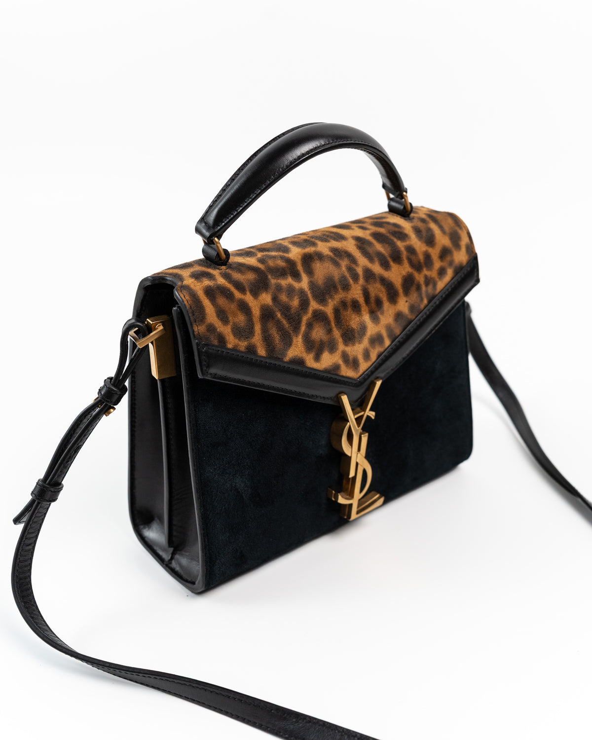 Saint Laurent Borsa Cassandra Mini Top Handle Camoscio Leopardato Nero usata autentica - Aurea Luxury Lab