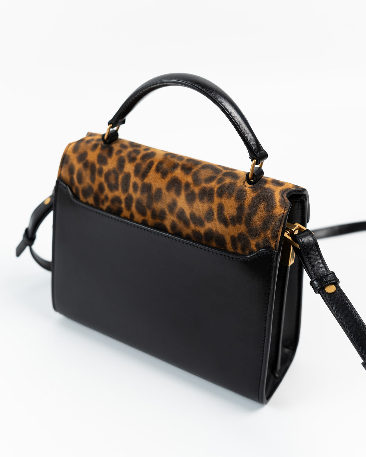 Saint Laurent Borsa Cassandra Mini Top Handle Camoscio Leopardato Nero pre-owned certificata - Aurea Luxury Lab