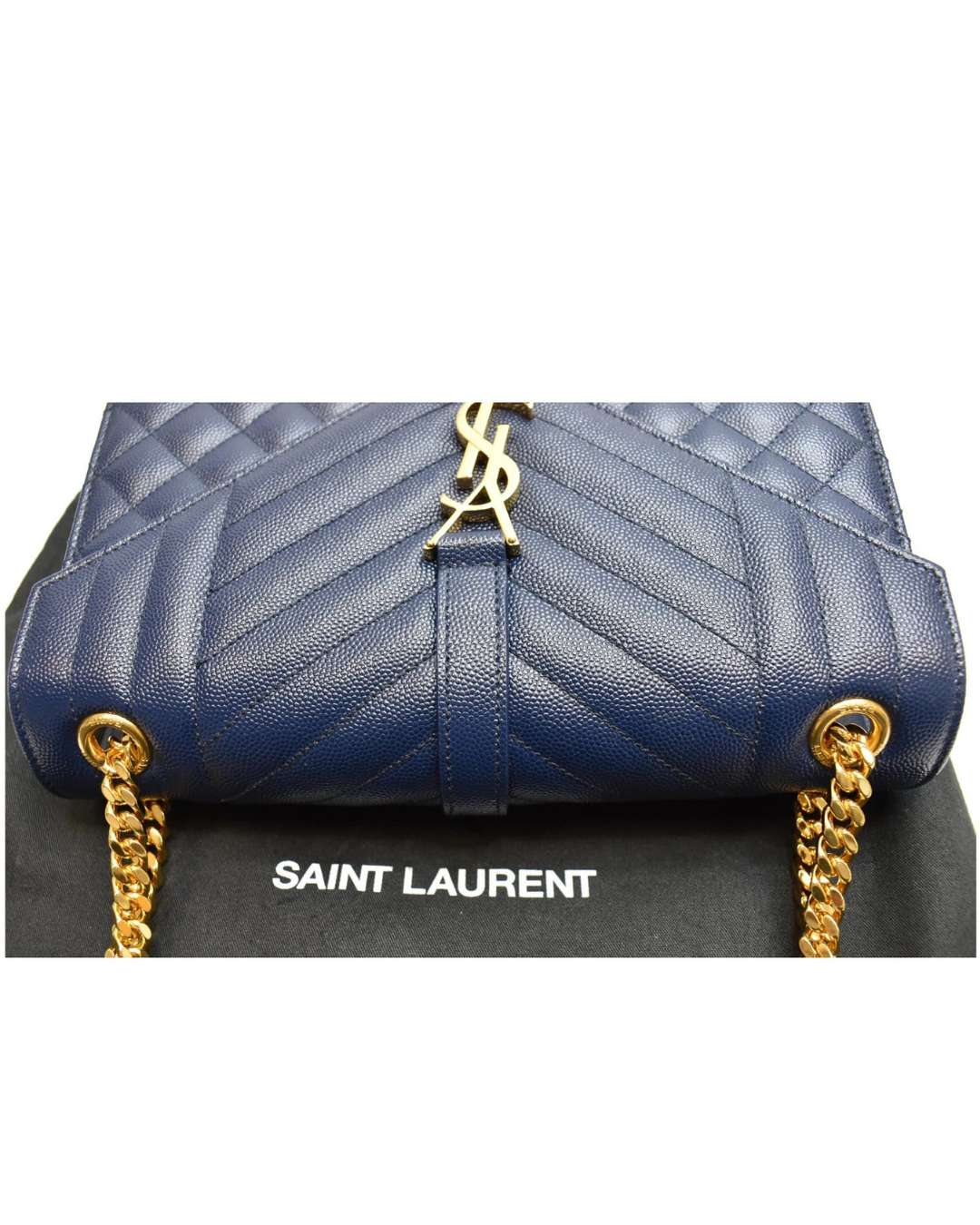 Saint Laurent Borsa Envelope Large Pelle Martellata Blu Navy second hand certificata - Aurea Luxury Lab