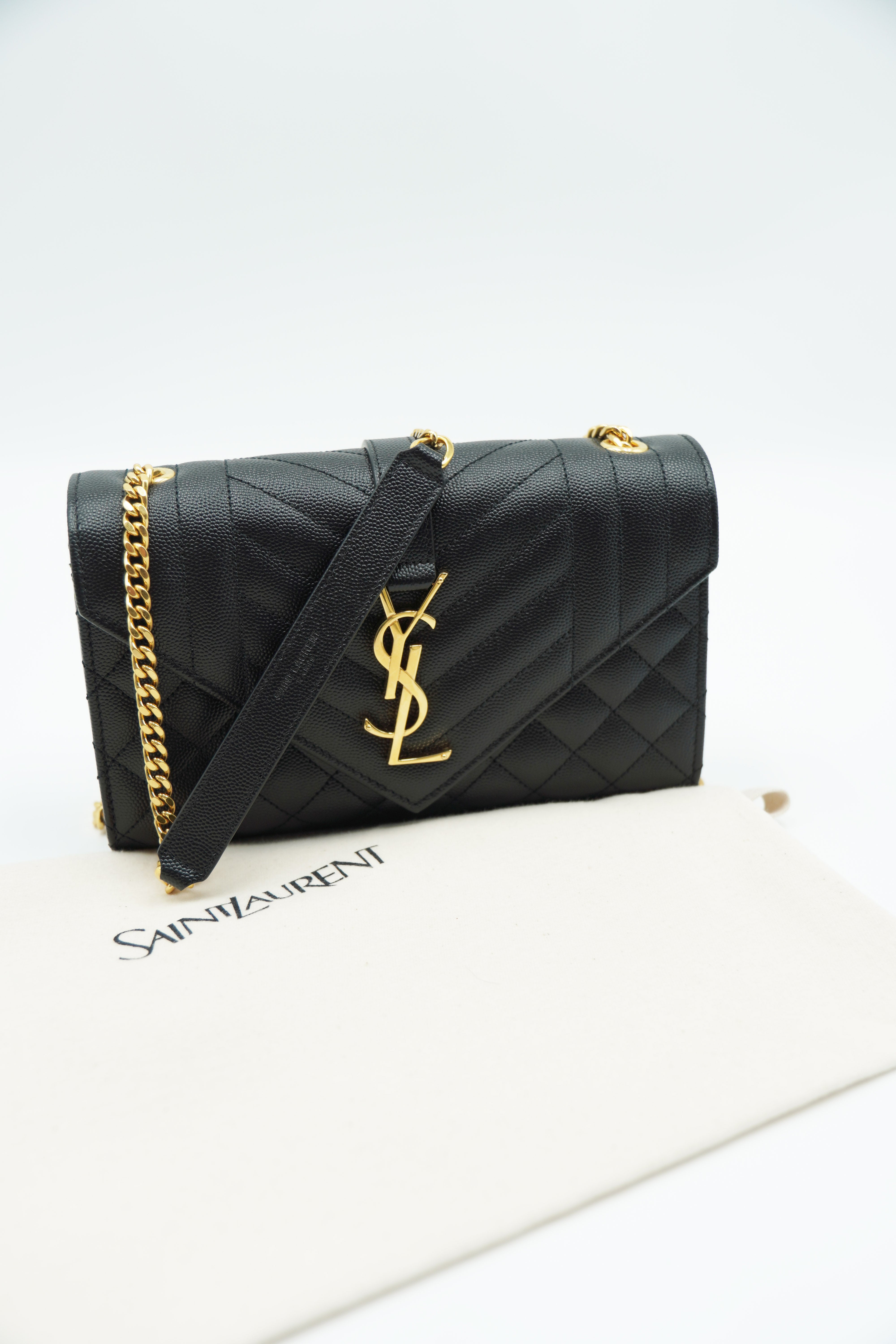 Saint Laurent Borsa Envelope Small Tracolla Pelle Nera- Usata Autentica