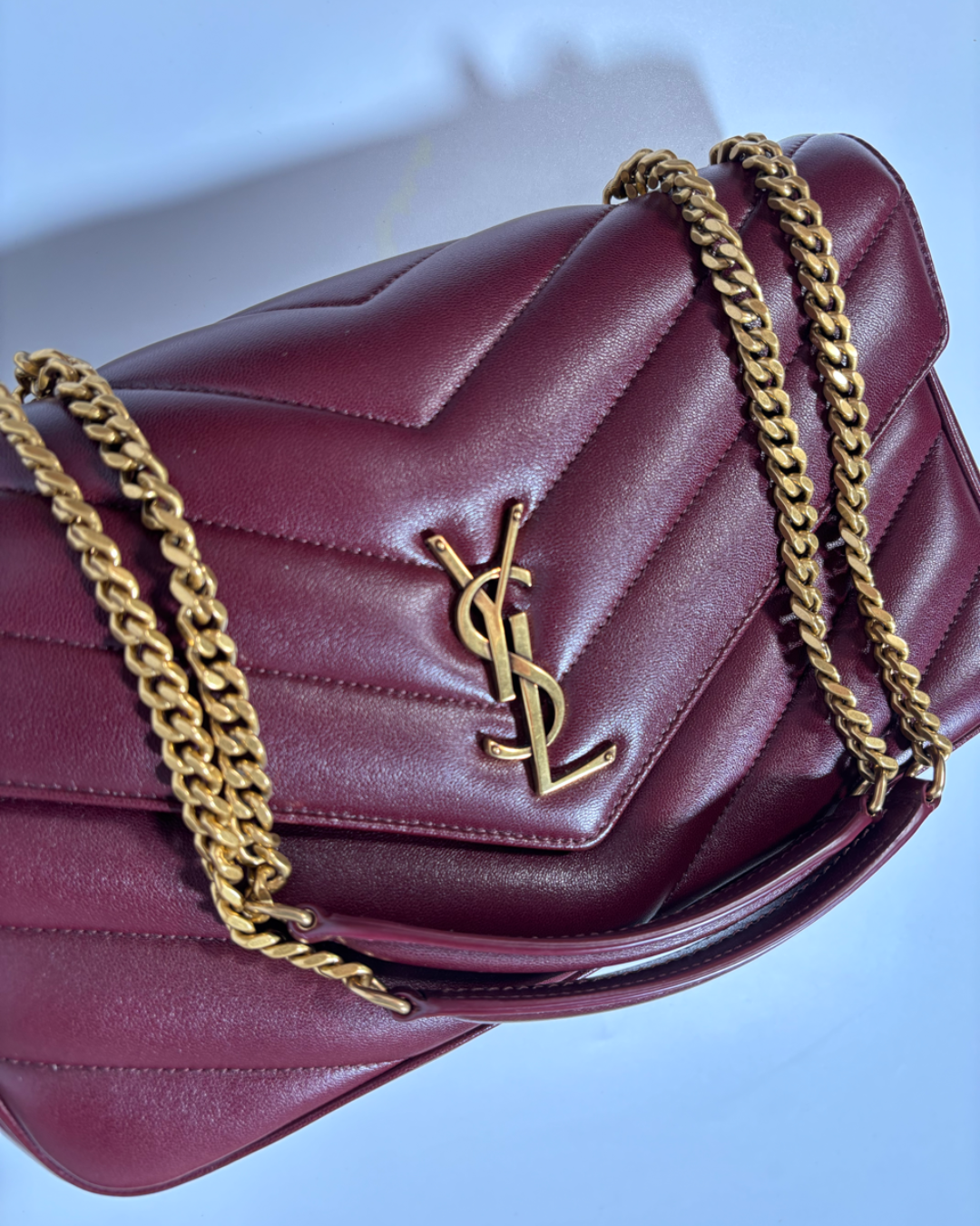 Saint Laurent Borsa Loulou Medium Pelle Trapuntata Burgundi pre-owned autentica - Aurea Luxury Lab