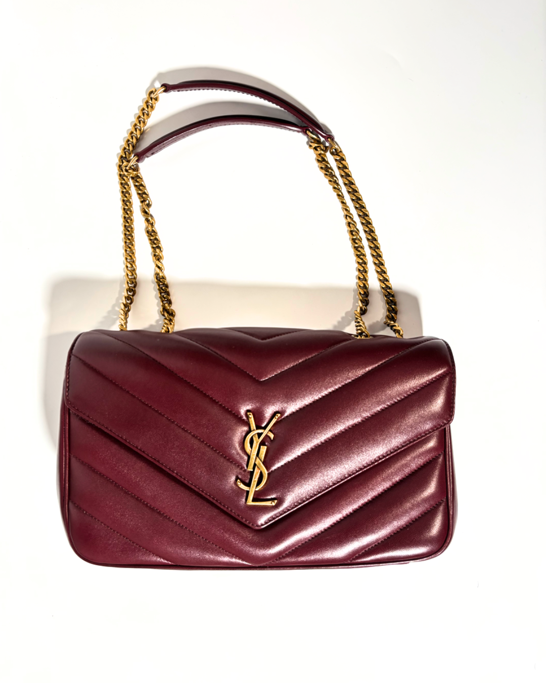 Saint Laurent Borsa Loulou Medium Pelle Trapuntata Burgundi borsa usata autentica - Aurea Luxury Lab