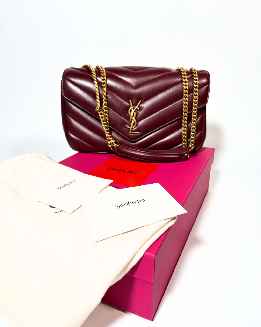 Saint Laurent Borsa Loulou Medium Pelle Trapuntata Burgundi usata autentica certificata - Aurea Luxury Lab