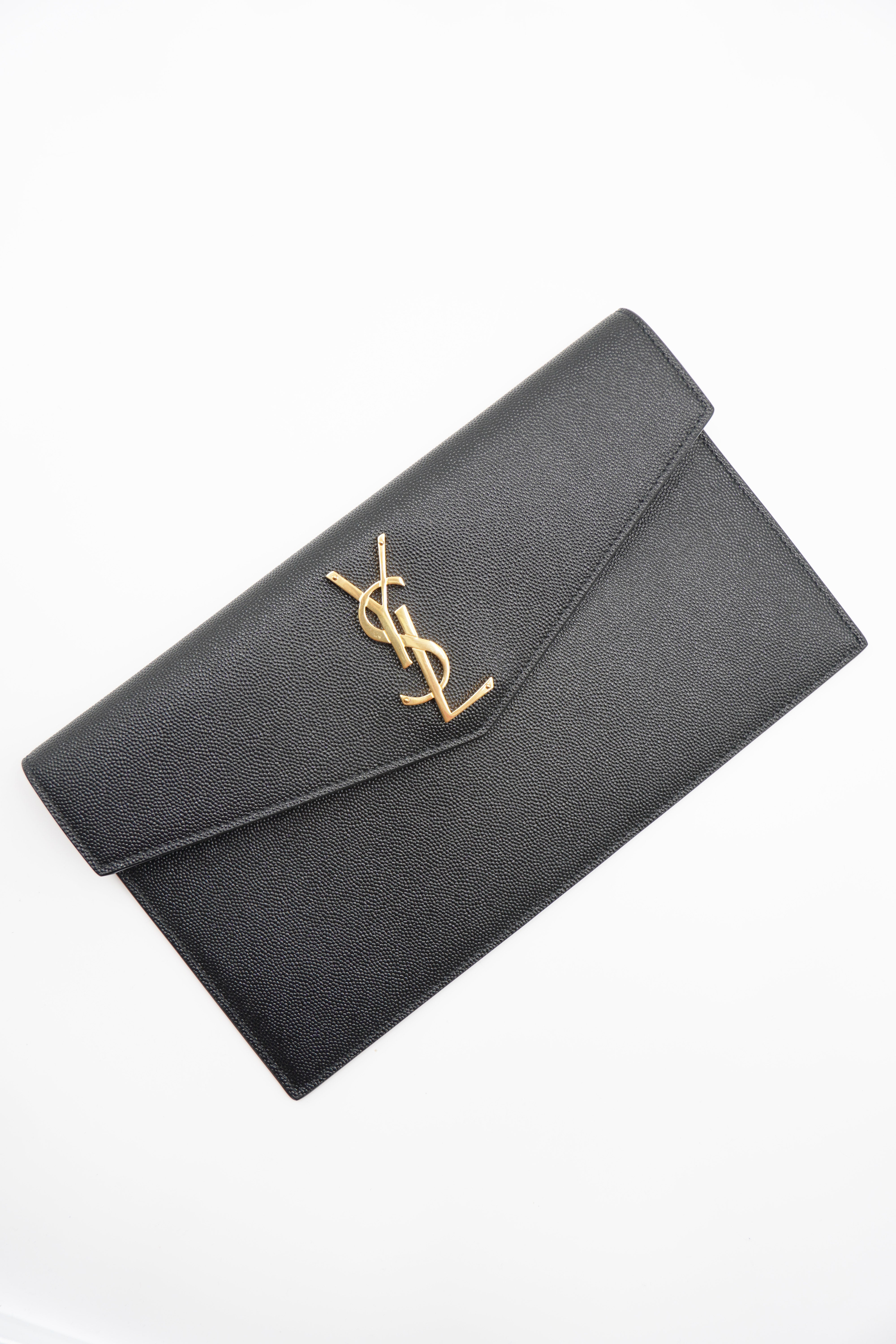 Saint Laurent Pochette Uptown Pelle Groffata Nera - Usato Autentico