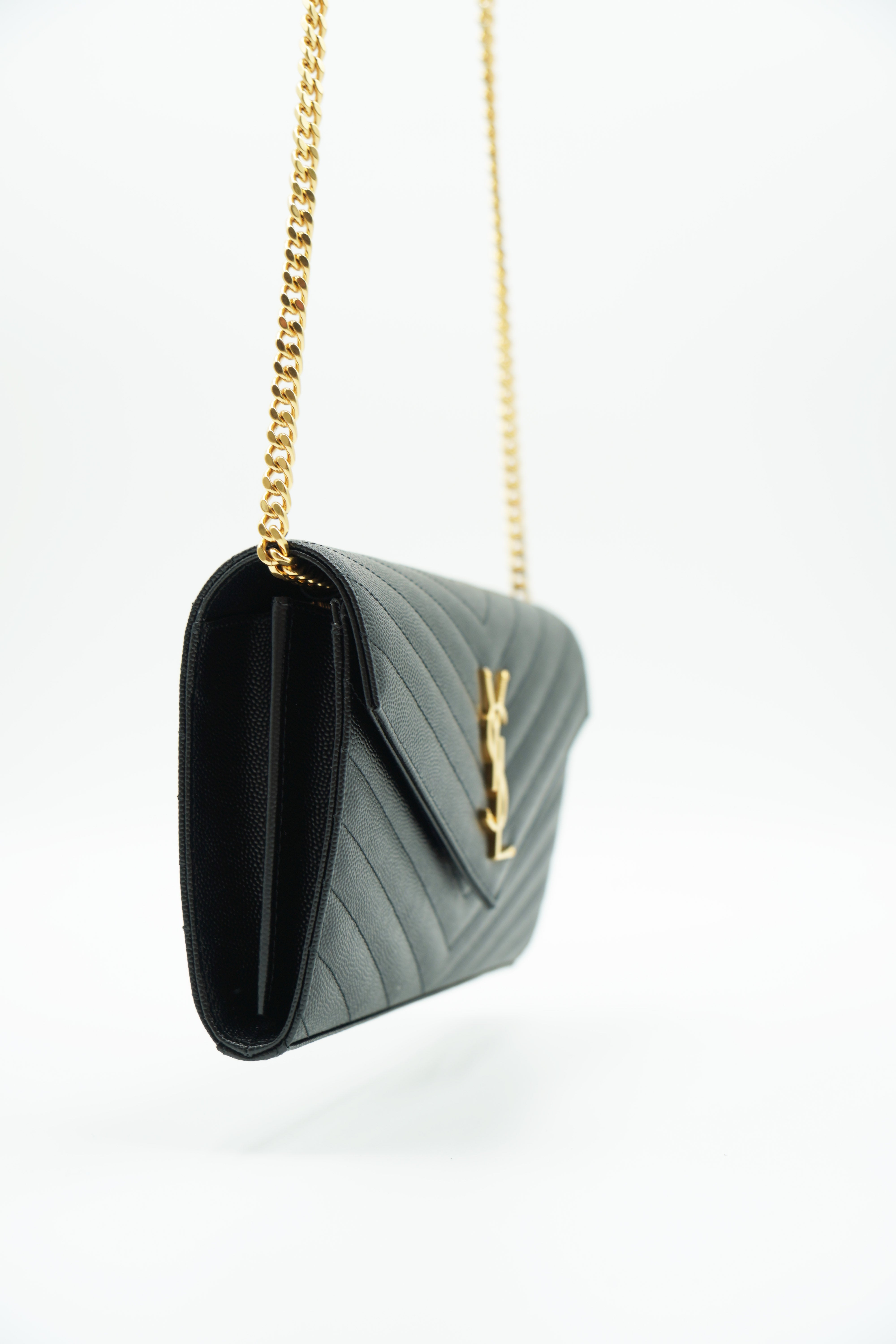 Saint Laurent Leather Clutch Bag with Black Leather Chain