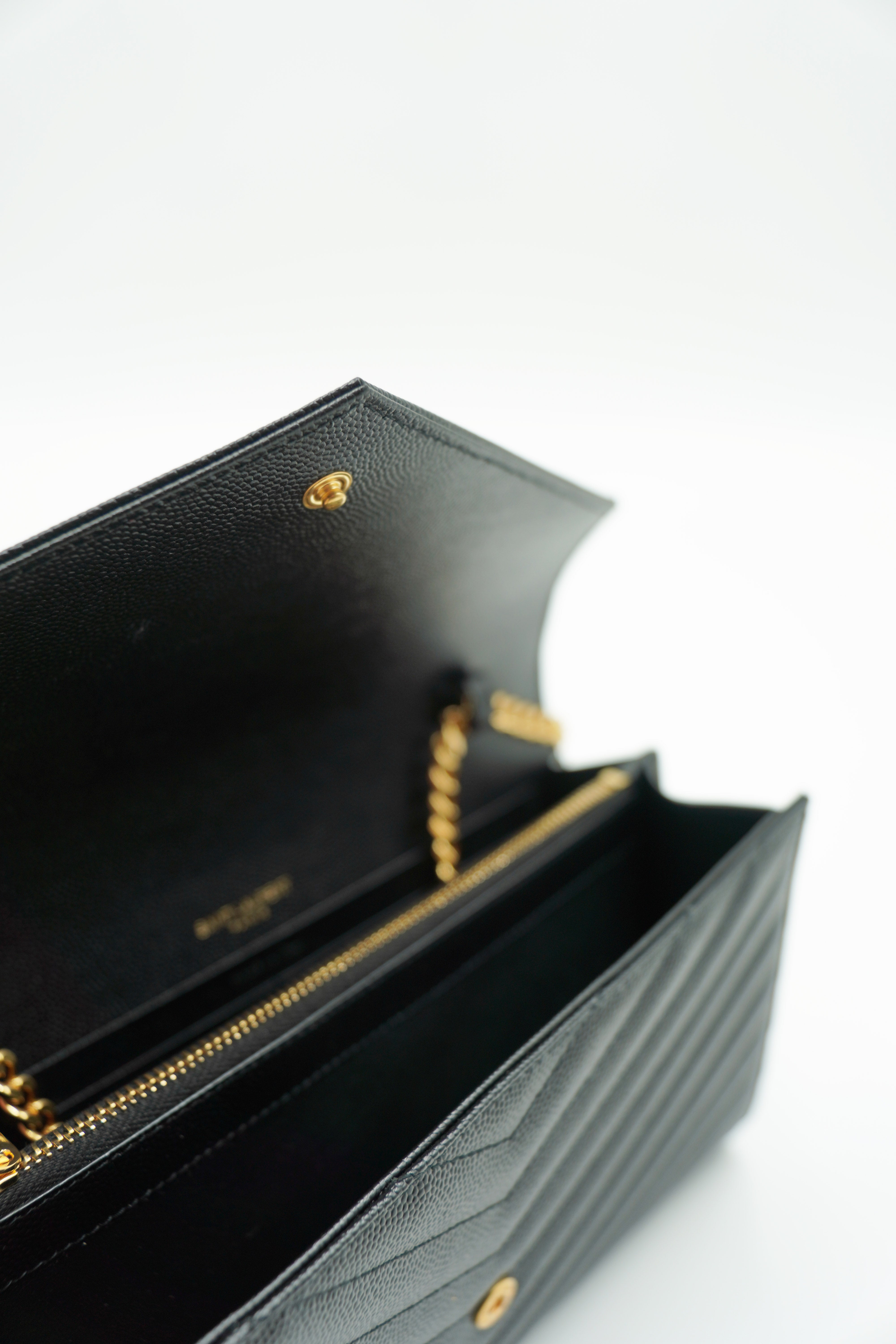 Saint Laurent Leather Clutch Bag with Black Leather Chain