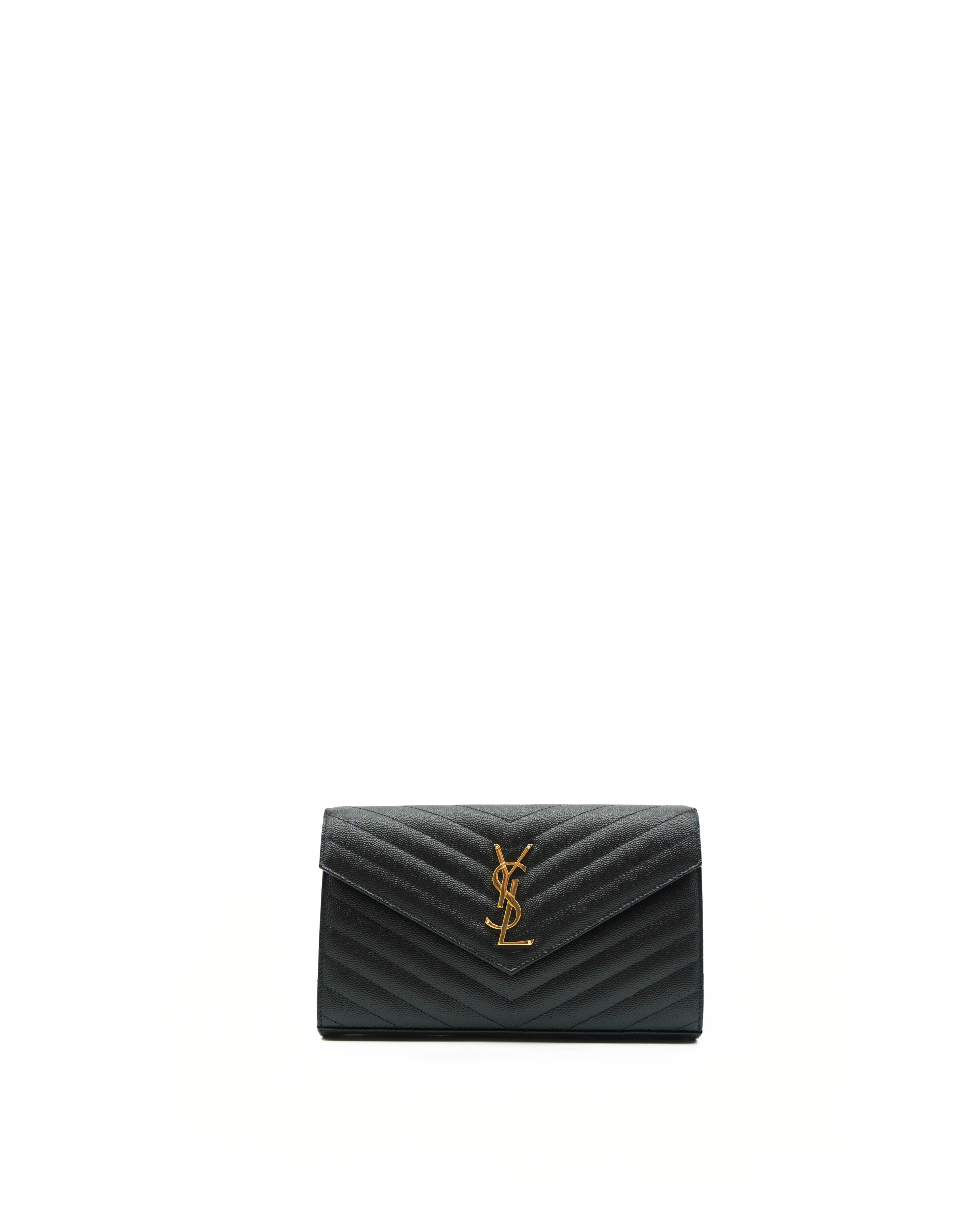 Saint Laurent Pochette Envelope Pelle Con Catena Cassandre Pelle Nera - Usato Autentico