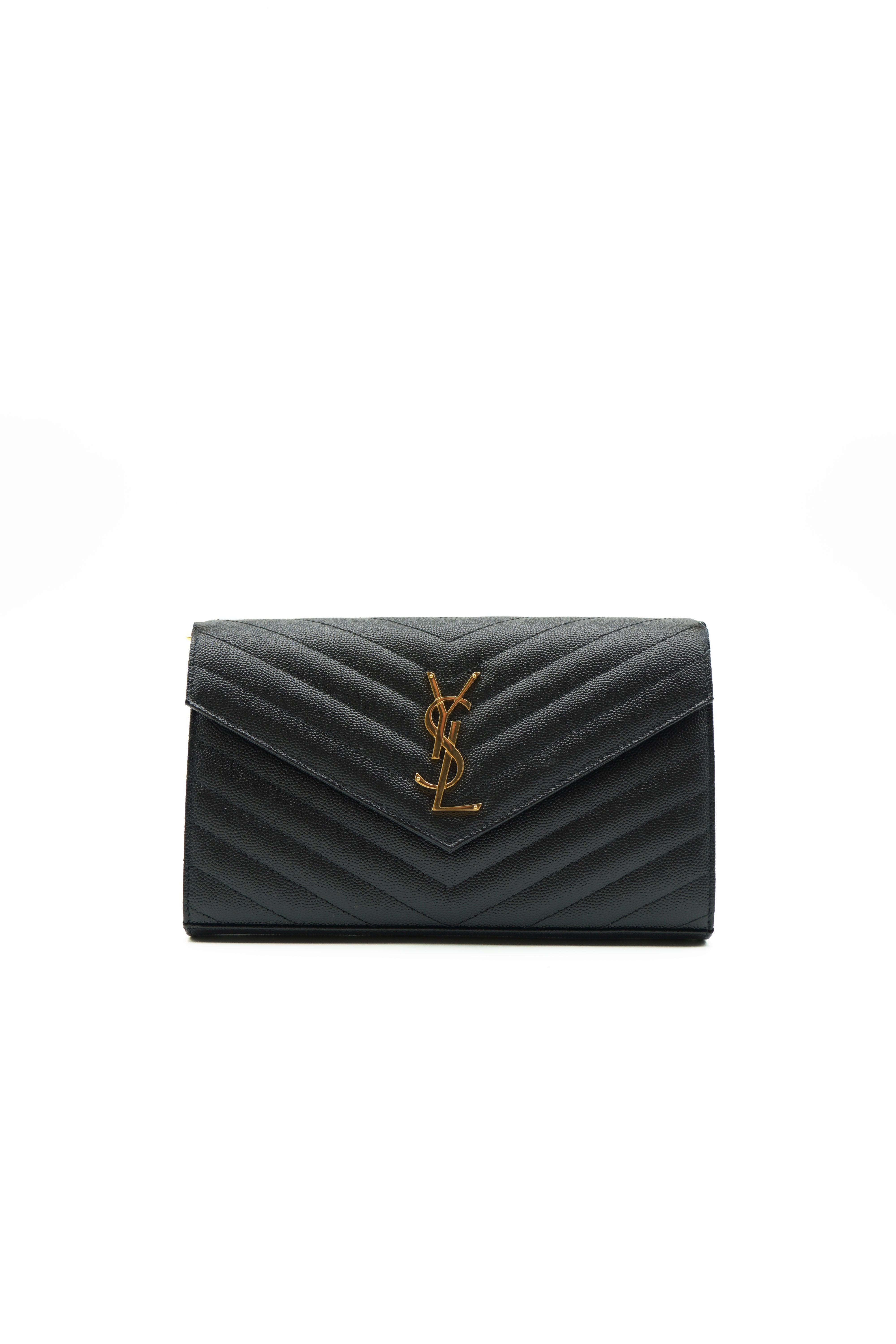 Saint Laurent Borsa Pochette Tracolla Cassandra Pelle Nera - Usata Autentica
