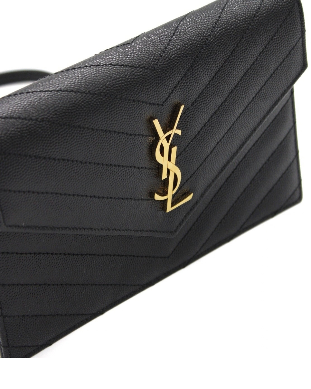 Saint Laurent Borsa Pochette Envelope Cassandre Pelle Grain de Poudre Nera second hand luxury - Aurea Luxury Lab