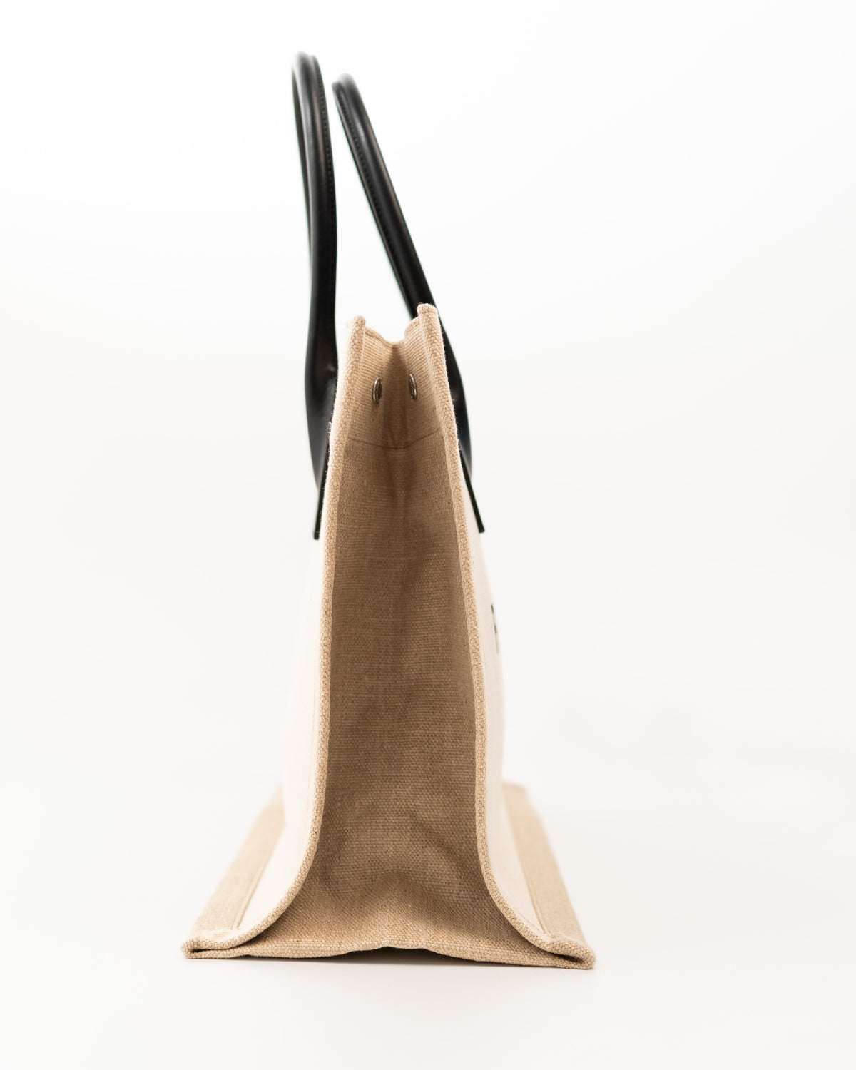 Saint Laurent Borsa Tote Rive Gauche Tela Écru e Pelle Nera second hand luxury - Aurea Luxury Lab