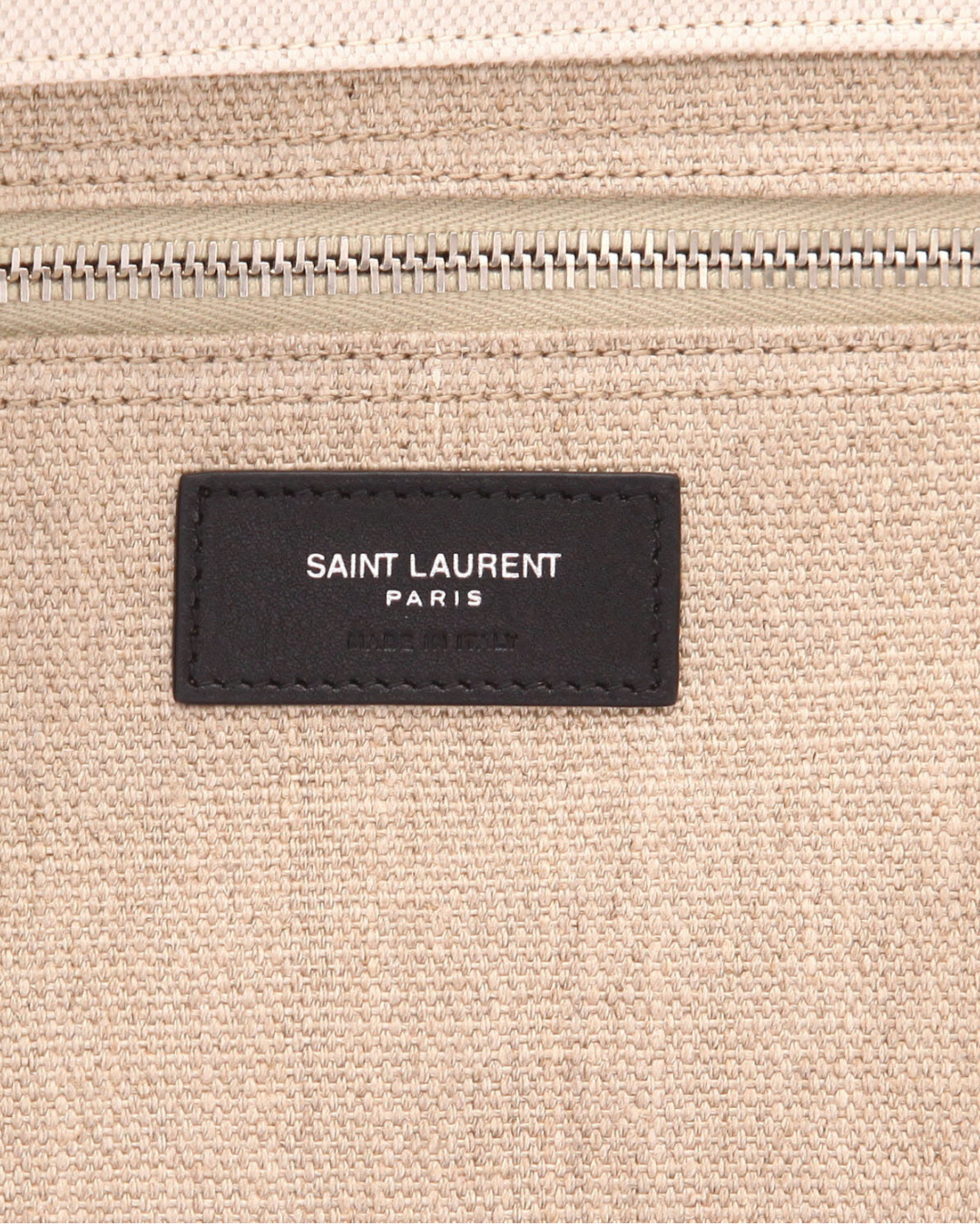 Saint Laurent Borsa Tote Rive Gauche Tela Écru e Pelle Nera luxury resale autentica - Aurea Luxury Lab