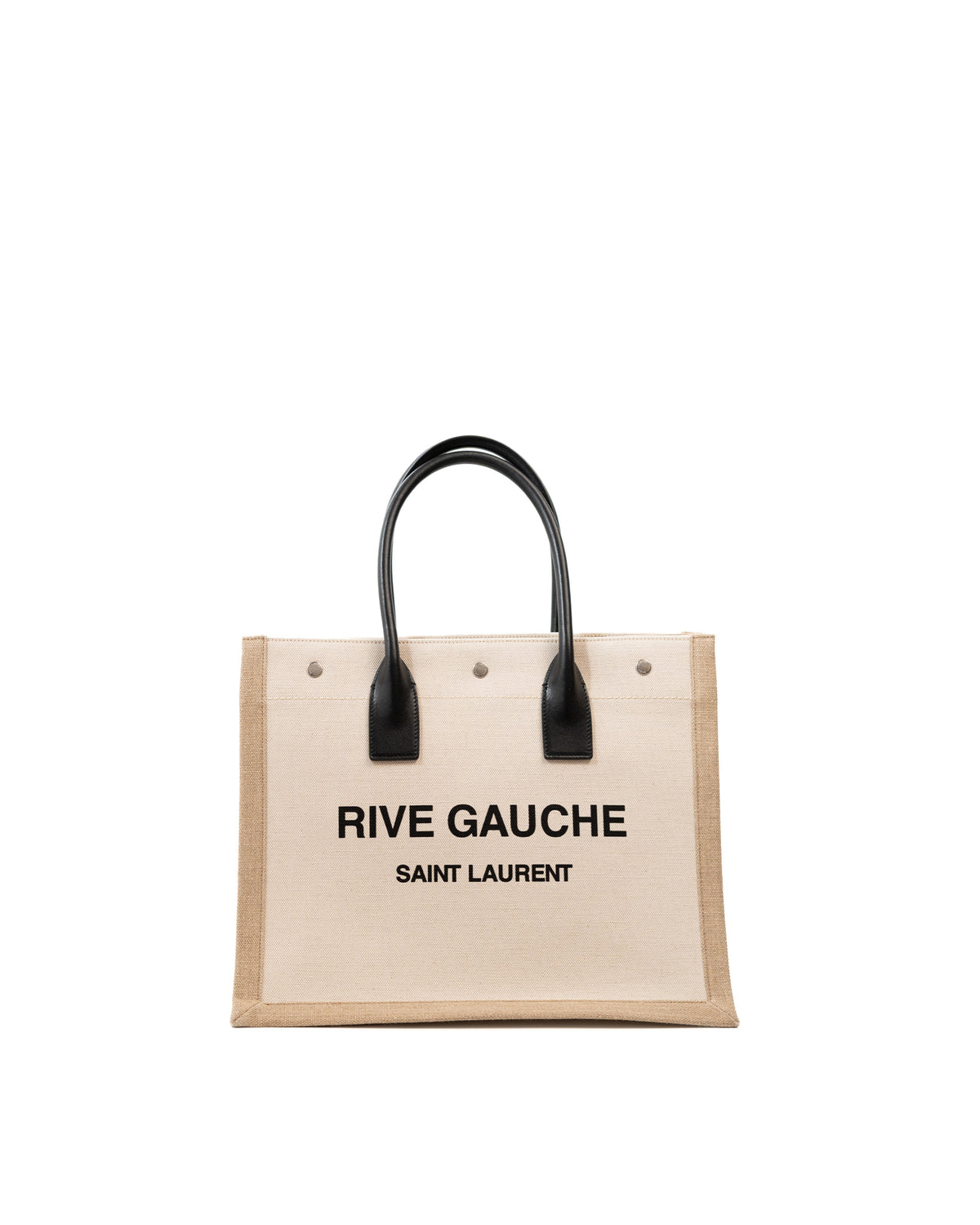Saint Laurent Borsa Tote Rive Gauche Tela Écru e Pelle Nera — Pre-owned Autentica