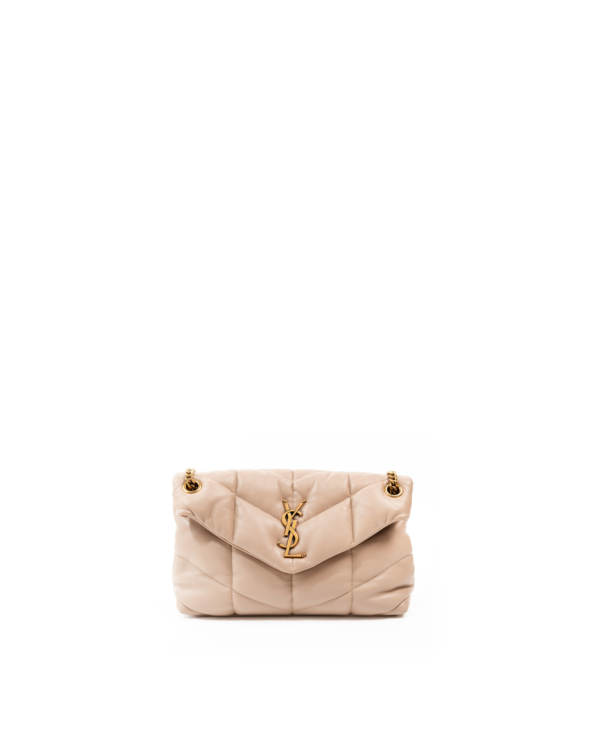 Saint Laurent Borsa Puffer Small Pelle di Agnello Beige usata autentica - Aurea Luxury Lab