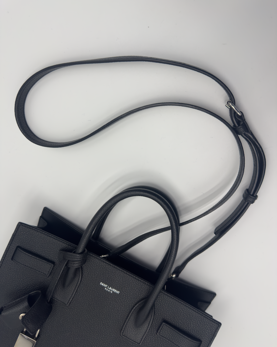 Saint Laurent Borsa Sac Du Jour Pelle Martellata Nera Baby
