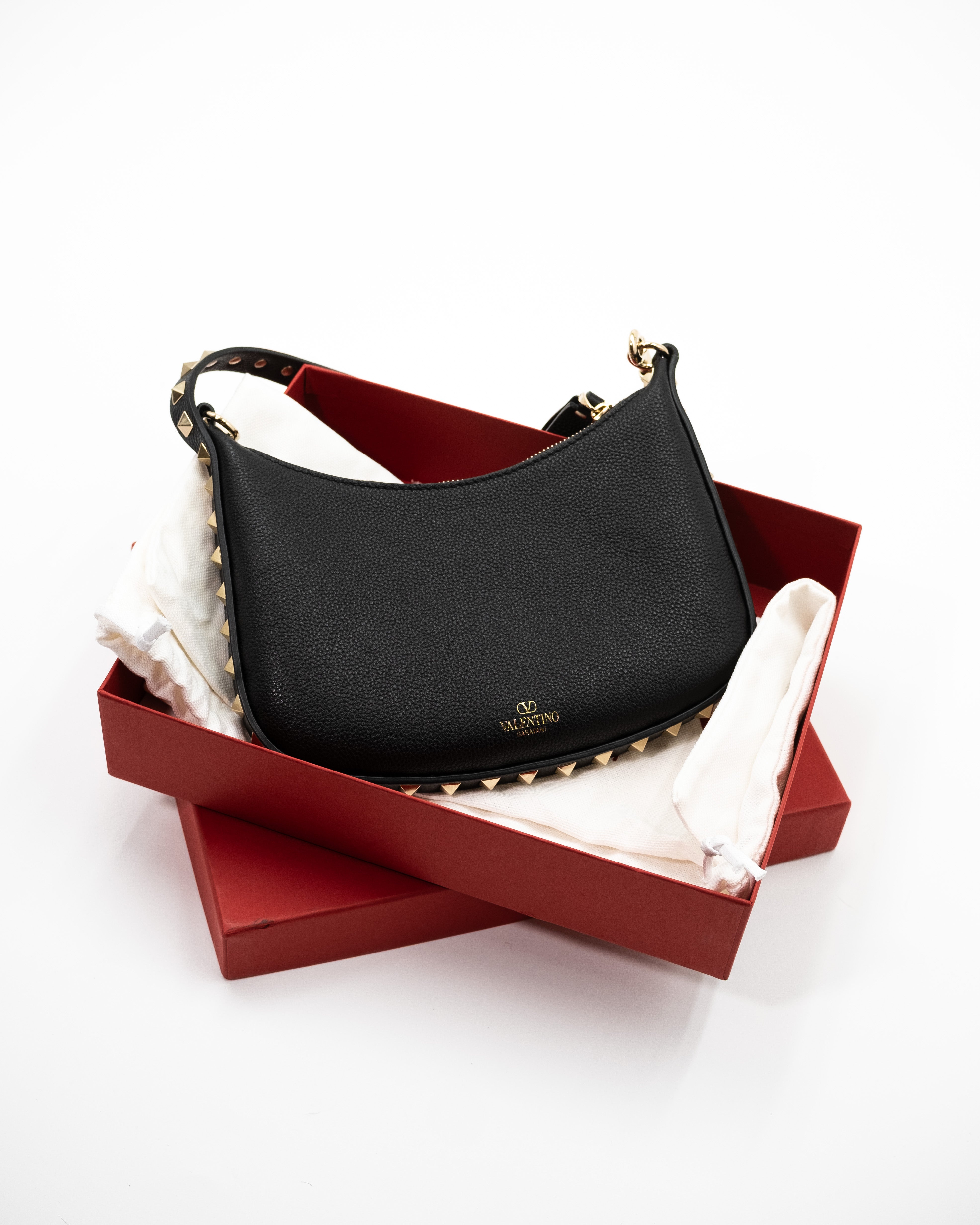 Valentino Garavani Borsa Hobo Mini Rockstud Pelle Nera — Pre-owned Autentica