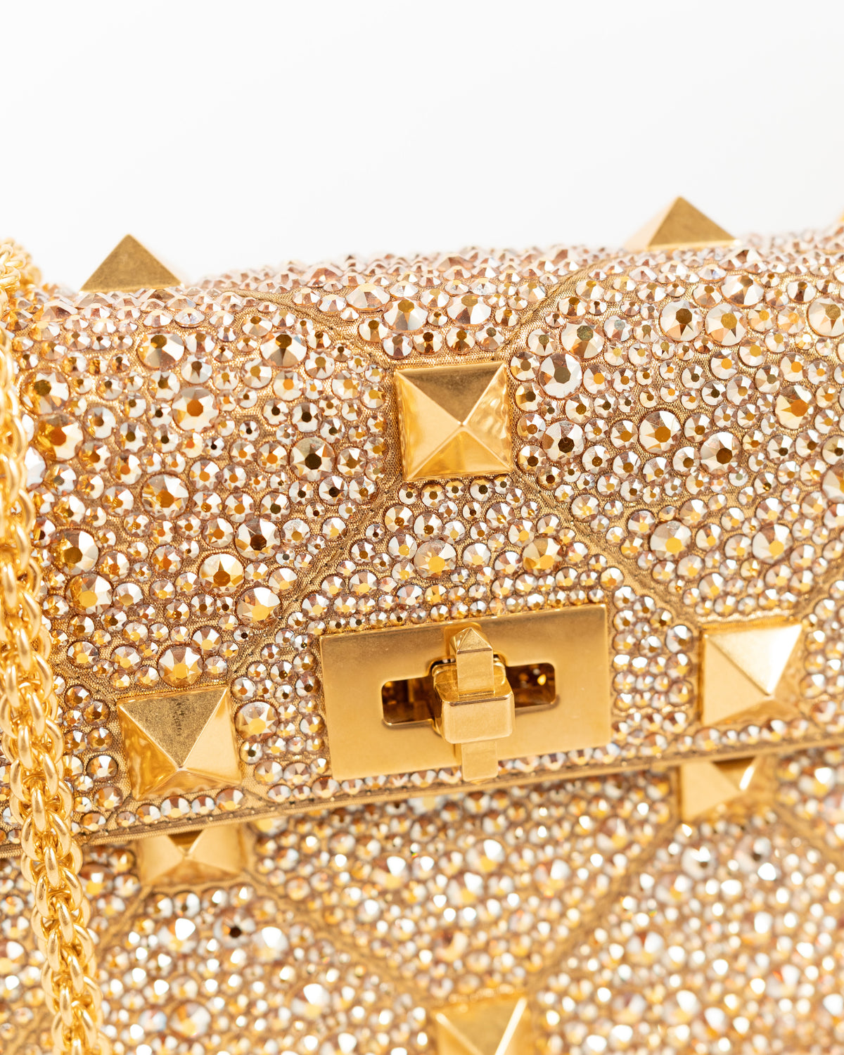 Valentino Garavani Borsa Roman Stud Crystal Oro second hand luxury - Aurea Luxury Lab