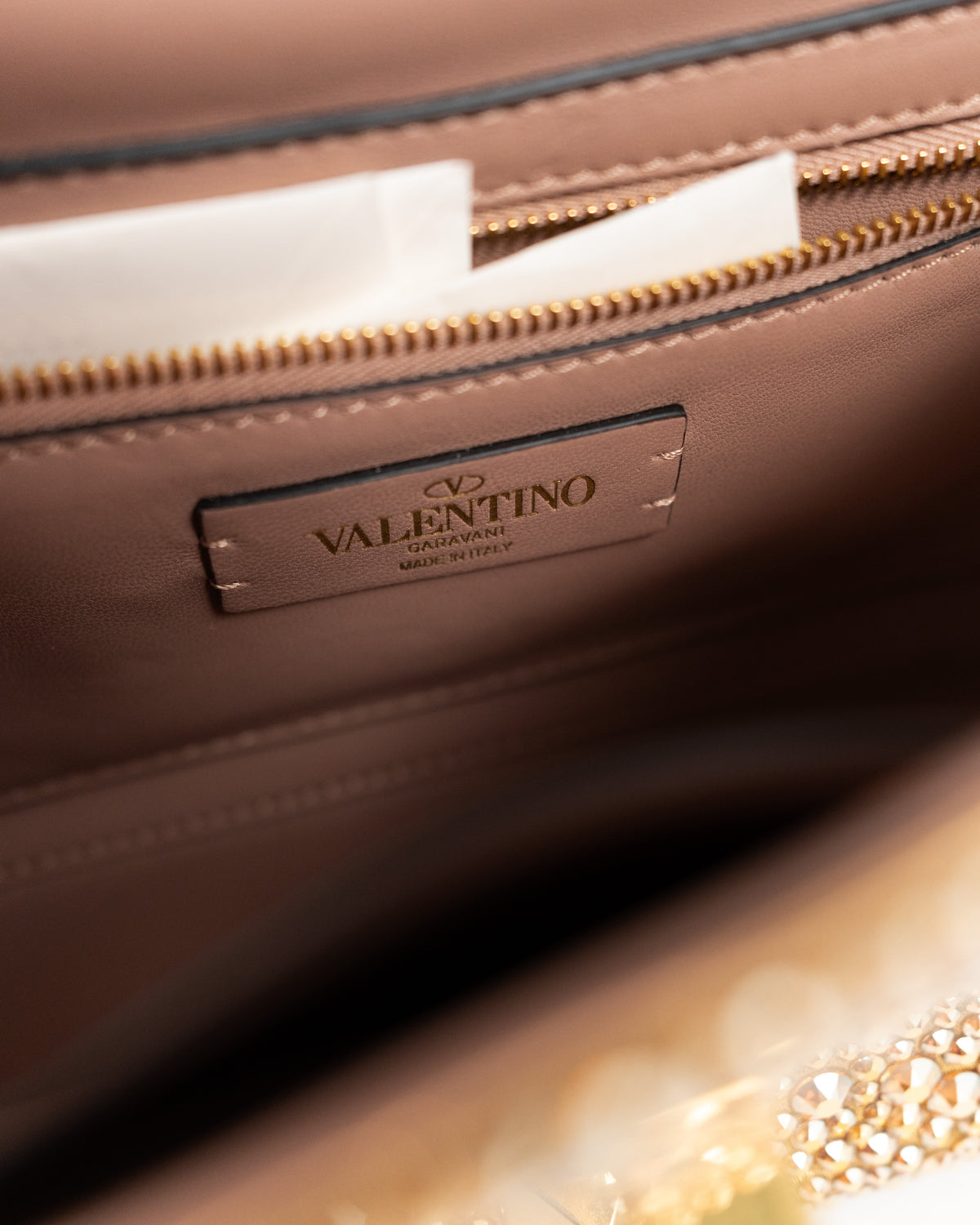 Valentino Garavani Borsa Roman Stud Crystal Oro second hand luxury certificata - Aurea Luxury Lab