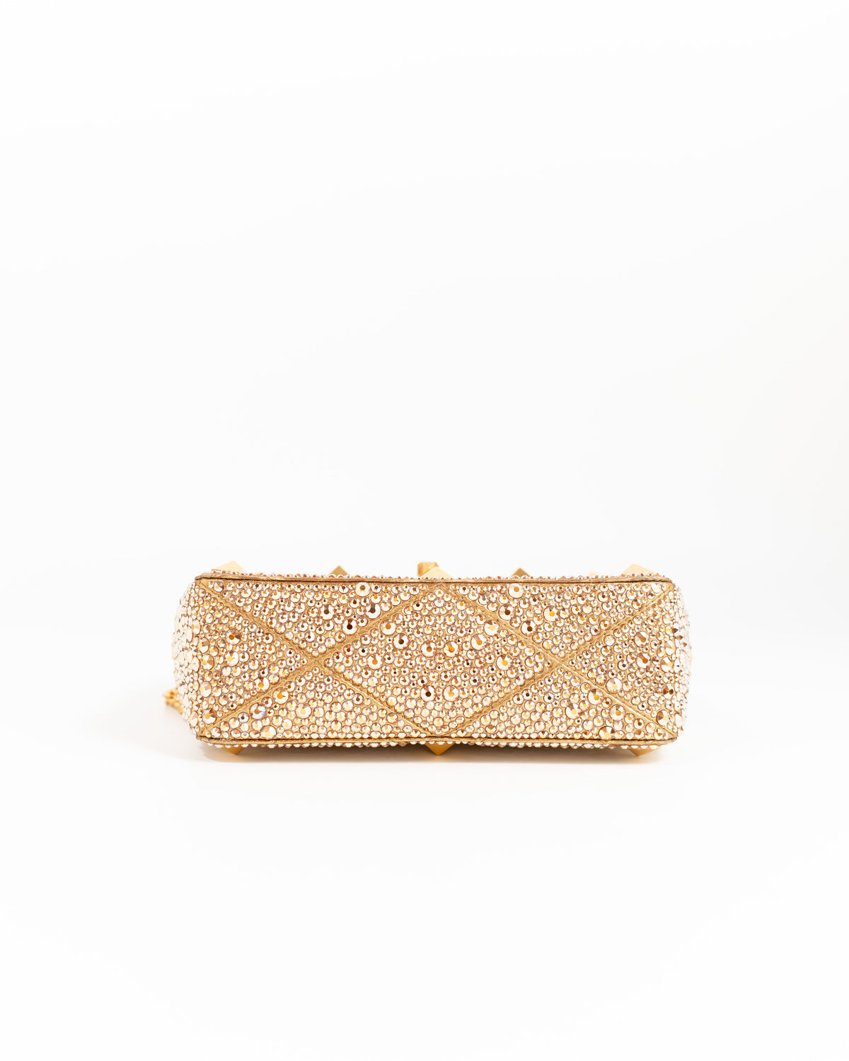 Valentino Garavani Borsa Roman Stud Crystal Oro luxury resale certificata - Aurea Luxury Lab