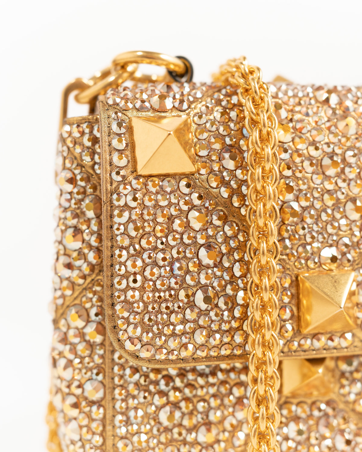 Valentino Garavani Borsa Roman Stud Crystal Oro preloved luxury certificata - Aurea Luxury Lab