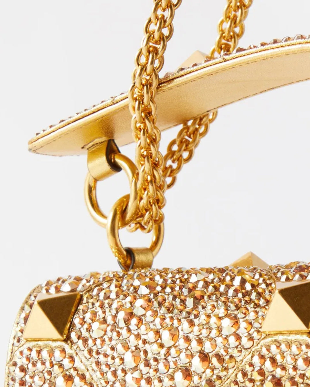 Valentino Garavani Borsa Roman Stud Media Cristalli Oro second hand luxury - Aurea Luxury Lab