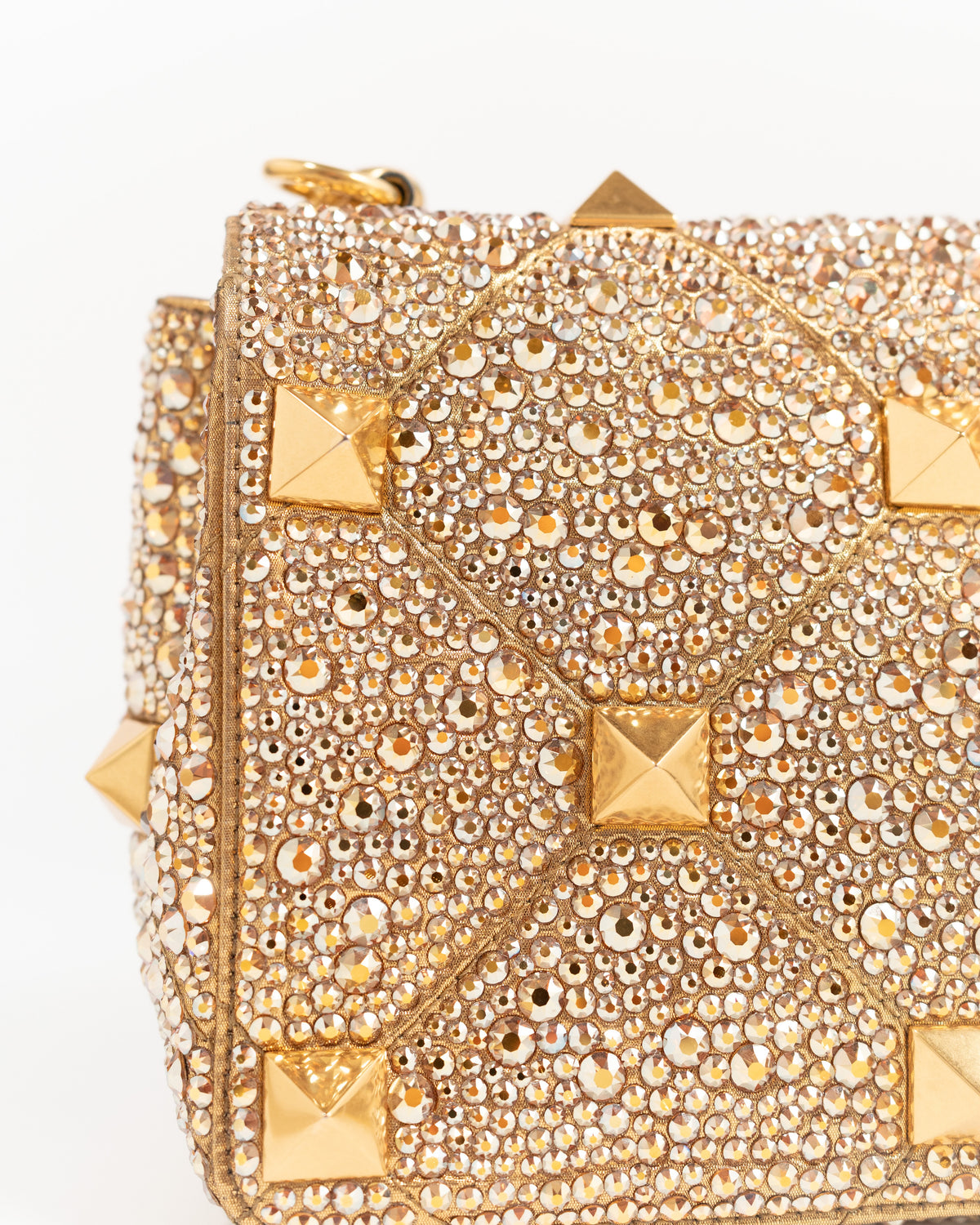 Valentino Garavani Borsa Roman Stud Crystal Oro usata come nuova certificata - Aurea Luxury Lab