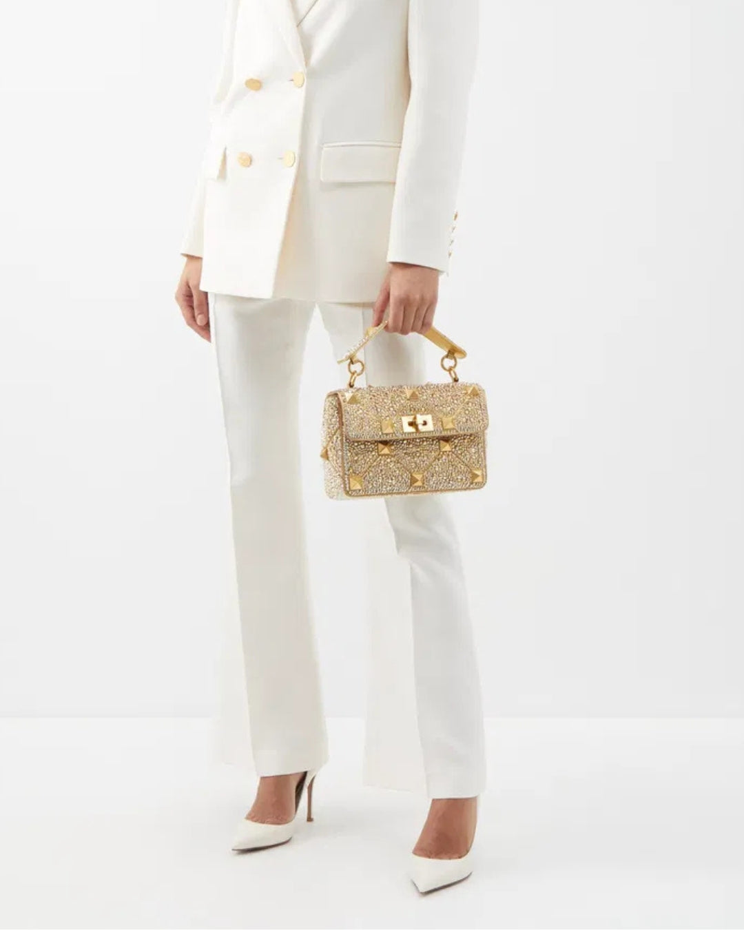 Valentino Garavani Borsa Roman Stud Media Cristalli Oro pre-owned certificata - Aurea Luxury Lab