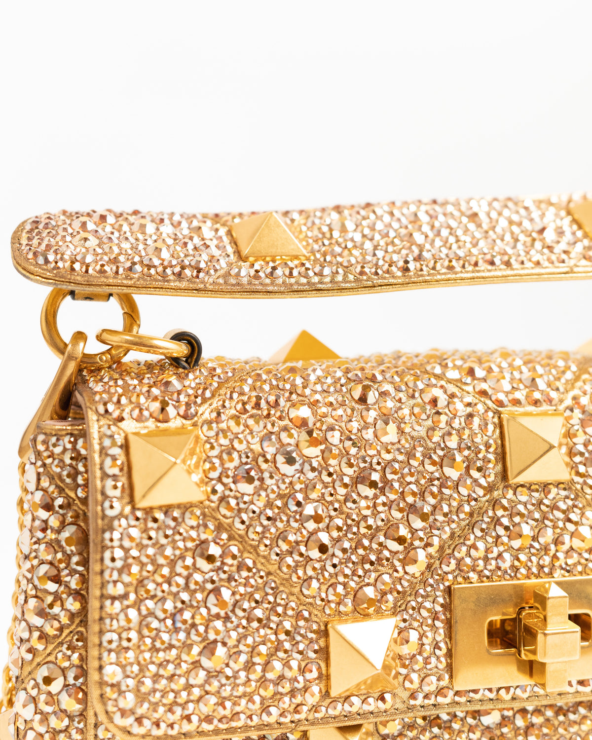 Valentino Garavani Borsa Roman Stud Crystal Oro second hand certificata - Aurea Luxury Lab