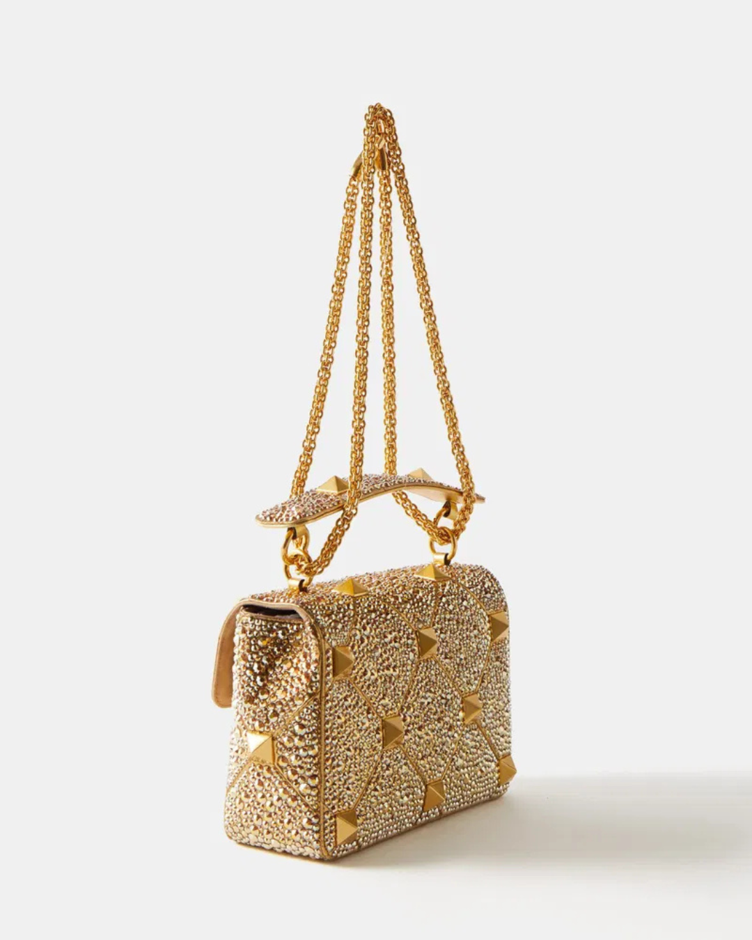 Valentino Garavani Borsa Roman Stud Media Cristalli Oro preloved luxury certificata - Aurea Luxury Lab