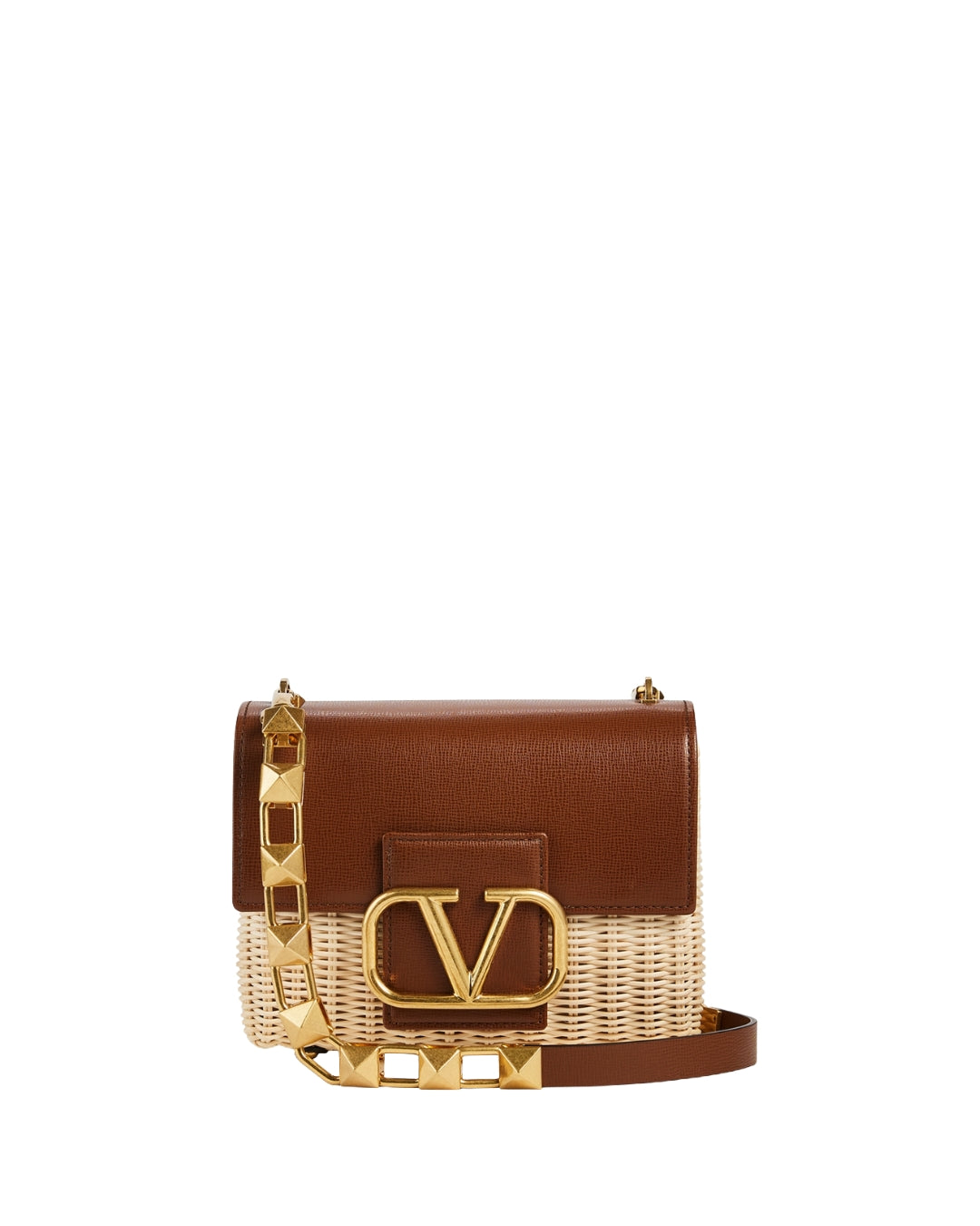 Valentino Garavani Borsa Stud Sign Rafia e Pelle Beige pre-owned autentica - Aurea Luxury Lab