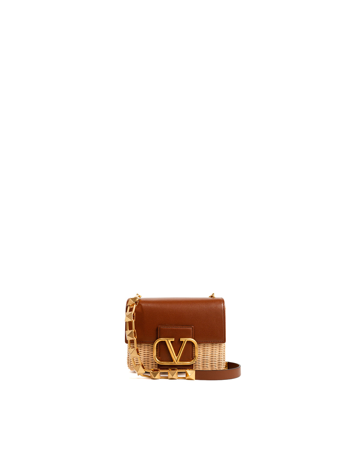 Valentino Garavani Borsa Stud Sign Rafia e Pelle Beige usata autentica - Aurea Luxury Lab