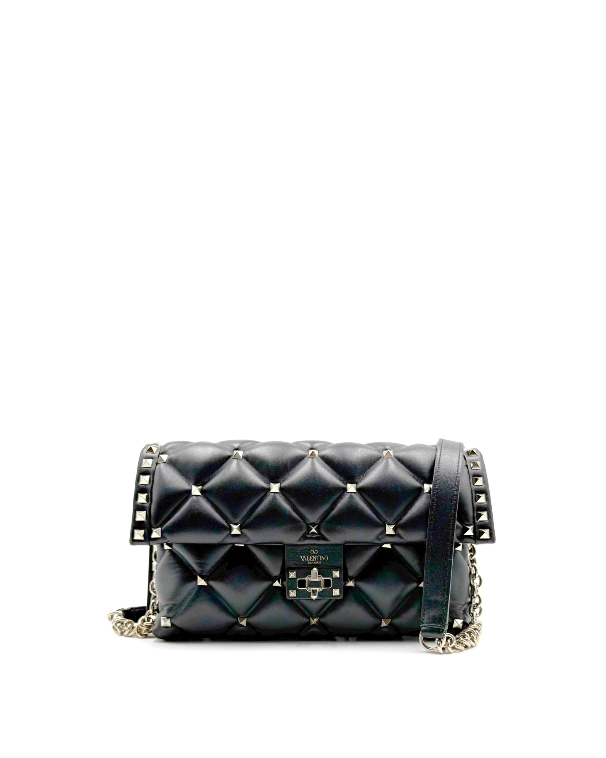 Valentino Borsa Candystud Borchie Rockstud Tracolla Pelle Nera - Usata Autentica